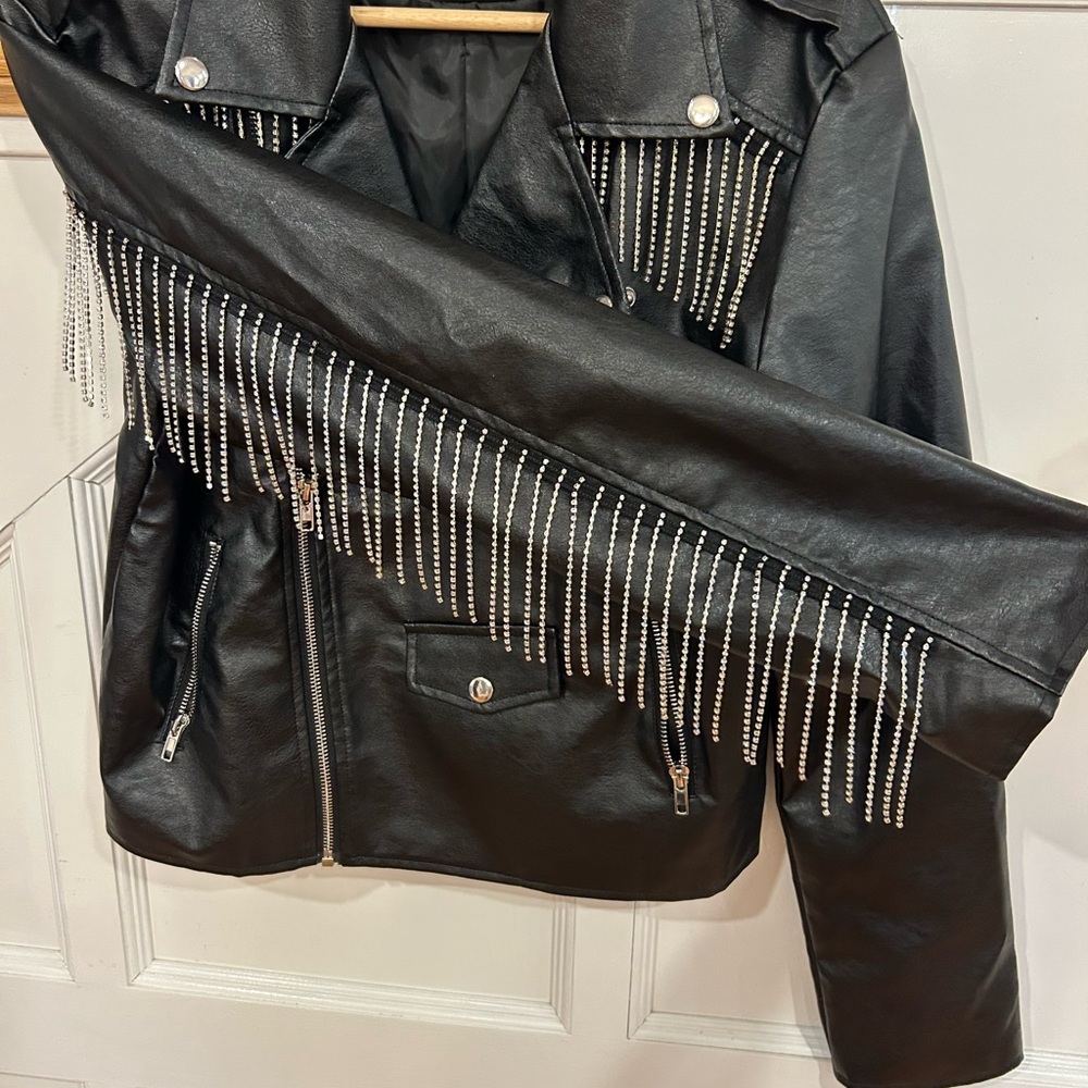 Signature 8 Vegan Leather Rhinestones Fringe Jacket Swiftie Jacket size medium - Picture 5 of 10